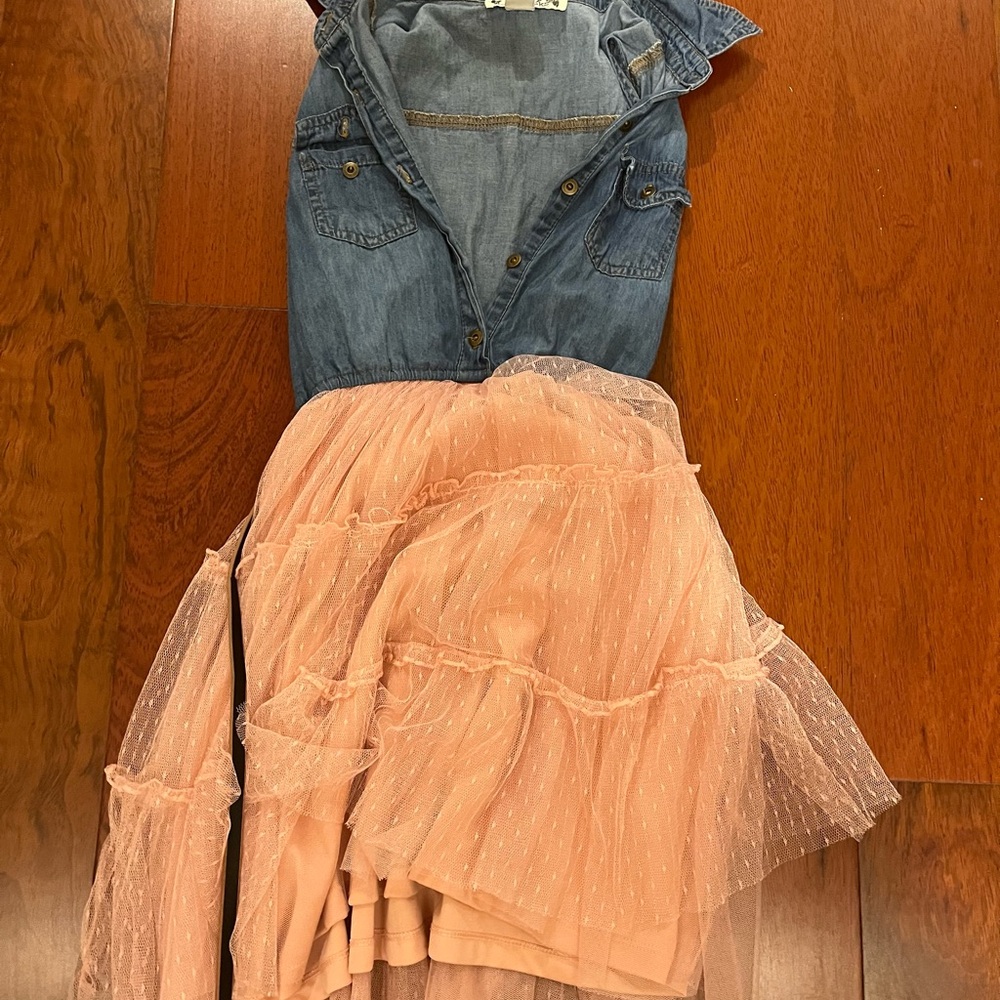Denim and Peach Tulle Dress girls